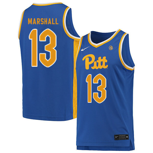 Men #13 KJ Marshall Pitt Panthers College Basketball Jerseys Sale-Blue